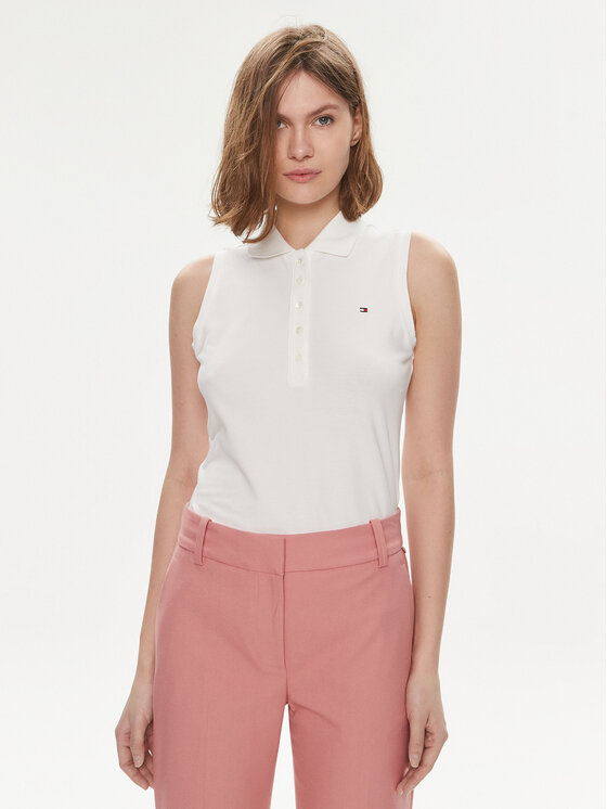 Tommy Hilfiger Tommy Hilfiger Тениска с яка и копчета 1985 WW0WW41794 Бял Slim Fit