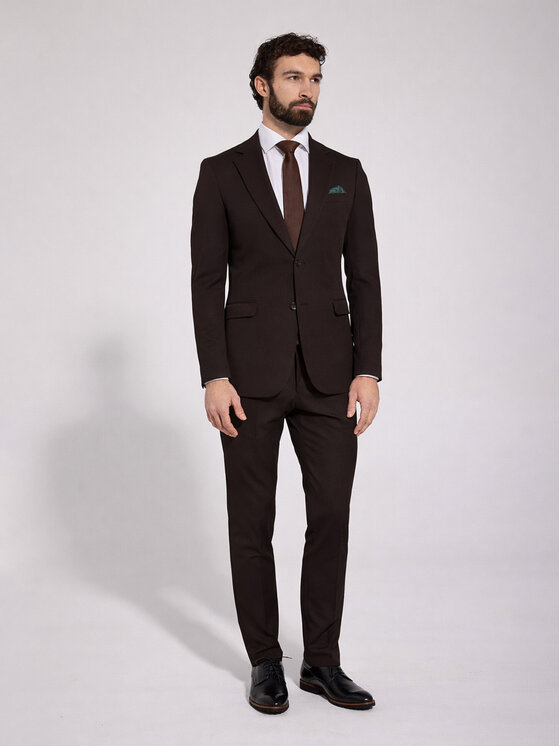 VILLARO VILLARO Garnitur GAR017 Brązowy Slim Fit
