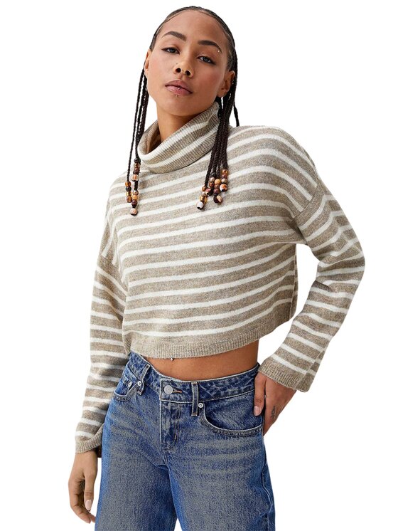 ONLY ONLY Πουλόβερ Maglia donna onltalio ls stripe short rollneck Μπεζ Comfort Fit