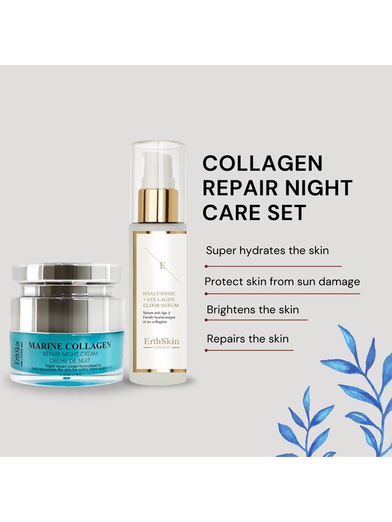 Erthskin London Erthskin London Serum z kwasem hialuronowym i kolagenem - 60ml + Krem naprawczy z kolagenem morskim na noc 50ml Serum