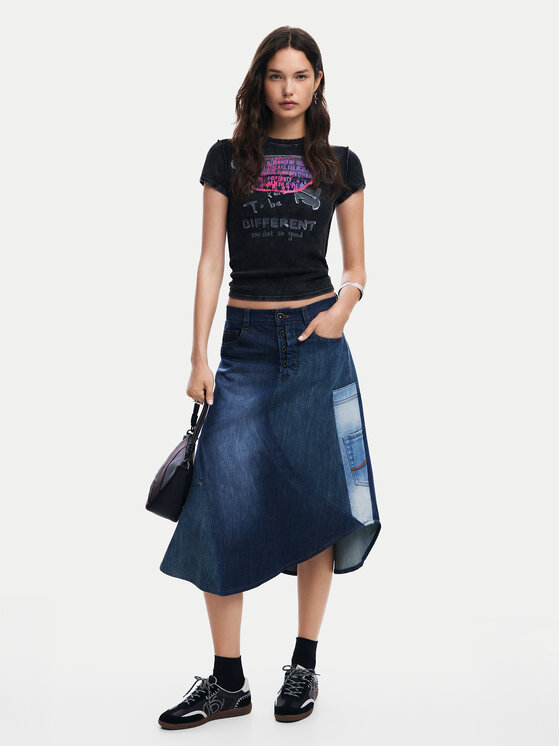 Desigual Desigual Tričko 25SWTKX6 Sivá Slim Fit