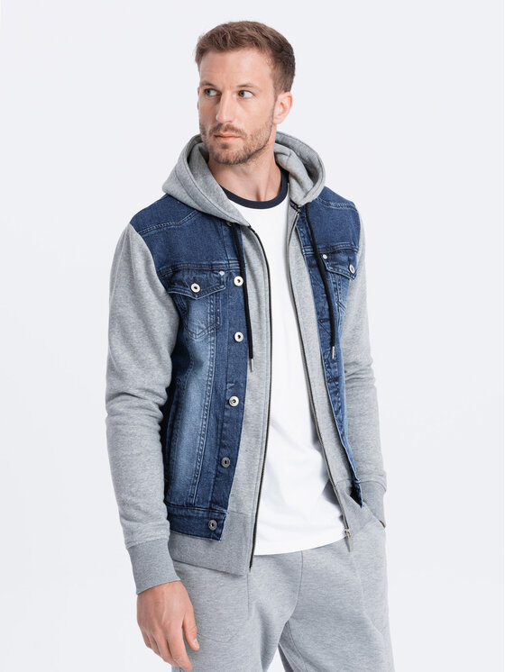 Ombre Ombre Kurtka jeansowa OM-JADJ-0124 Szary Regular Fit