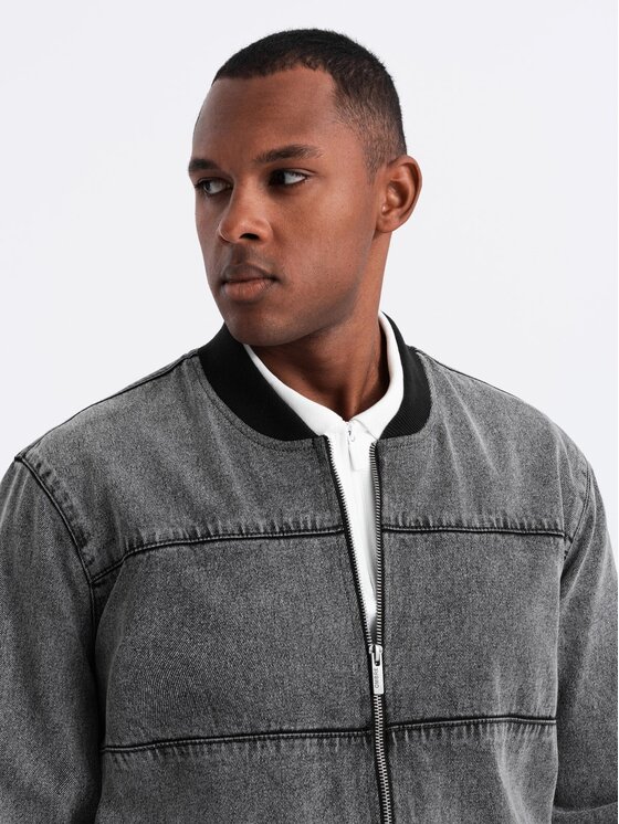 Ombre Ombre Kurtka jeansowa OM-JADJ-0163 Szary Regular Fit