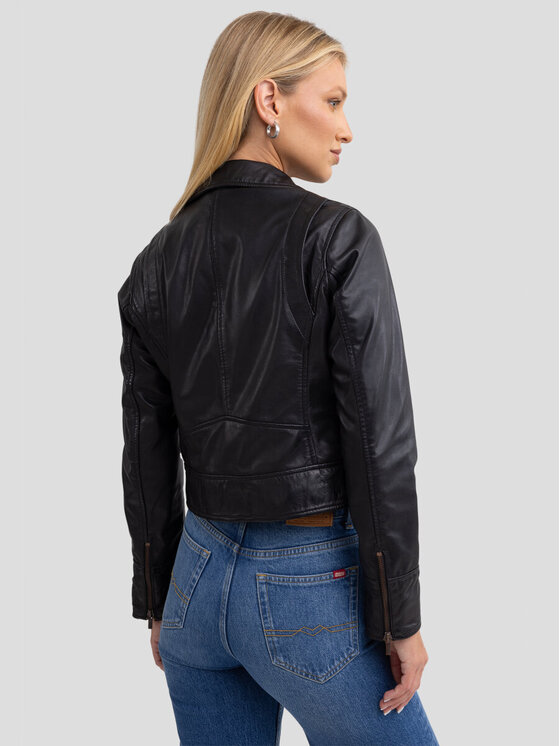 BIG STAR BIG STAR Kurtka skórzana MHAELA_906_130 Czarny Slim Fit