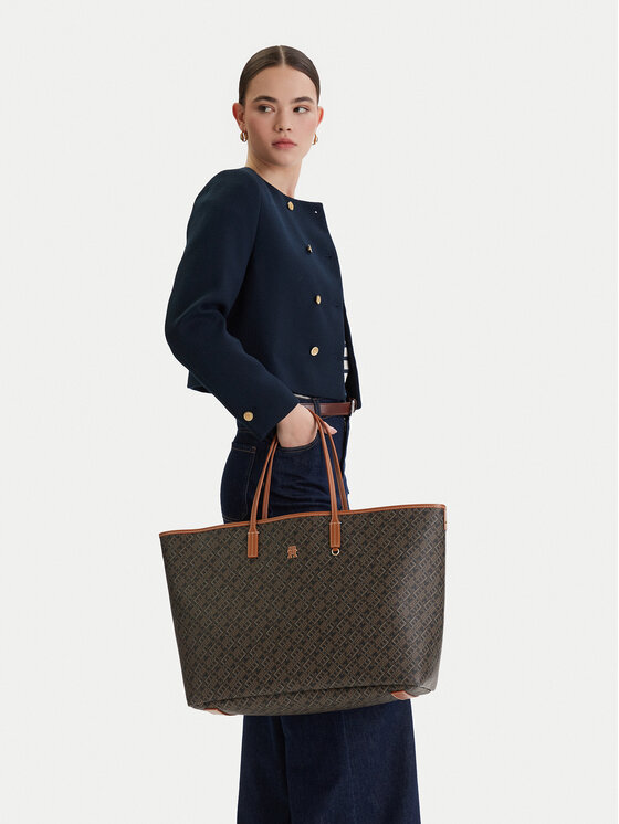 Tommy Hilfiger Tommy Hilfiger Táska Th Monoplay Maxi Tote Le AW0AW18850 Fekete
