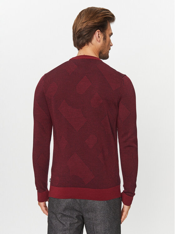 BOSS Boss Sweter Motivo DARK RED Bordowy Regular Fit