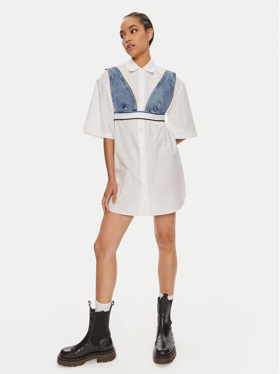 HUGO Hugo Košilové šaty Emedia 50512828 Bílá Relaxed Fit