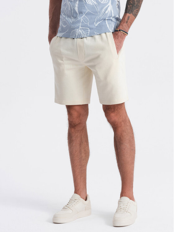 Ombre Ombre Šortky z materiálu OM-SRBS-0139 Écru Regular Fit