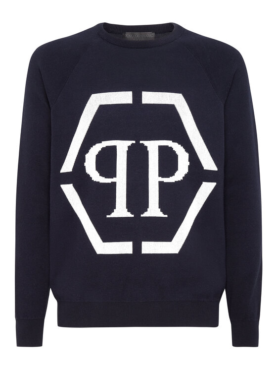 PHILIPP PLEIN PHILIPP PLEIN Sweter 8079 Granatowy Regular Fit