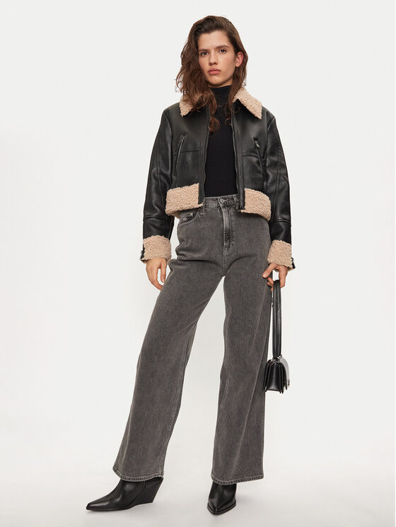 Sisley Sisley Kurtka z imitacji skóry 2YJVLN04W Czarny Regular Fit