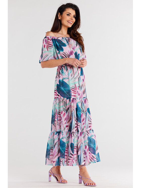 Awama Awama Sukienka A504 Kolorowy Basic Fit