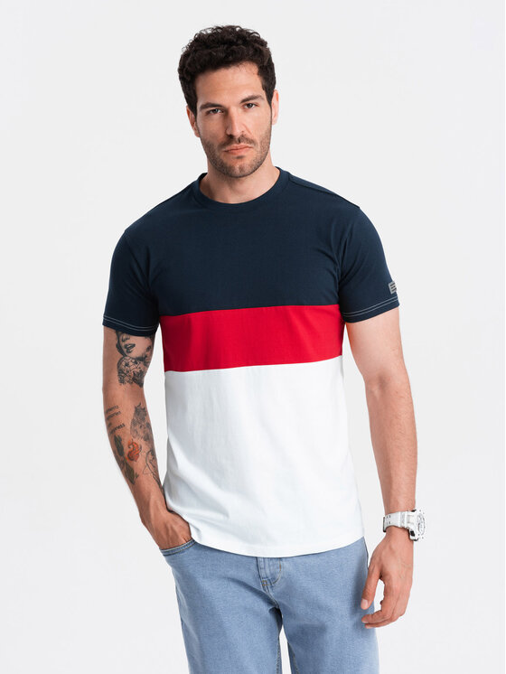 Ombre Ombre T-Shirt OM-TSPT-0152 Tmavomodrá Regular Fit