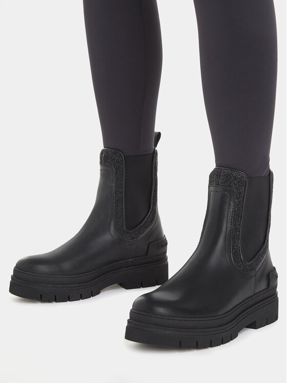 Tommy Hilfiger Tommy Hilfiger Členková obuv s elastickým prvkom Feminine Felt Chelsea Bootie FW0FW07655 Čierna