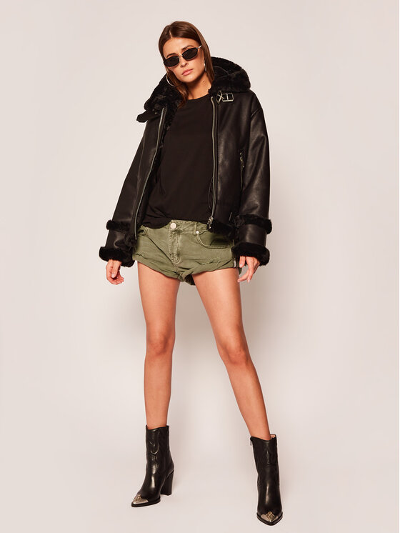 The Kooples The Kooples Μπουφάν από απομίμηση δέρματος Bounded Fake Fur FFOU19045S Μαύρο Regular Fit