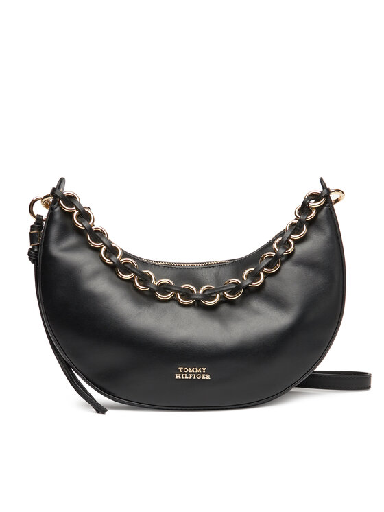 Geantă Tommy Hilfiger Moon Leather Crossover AW0AW17467 Negru