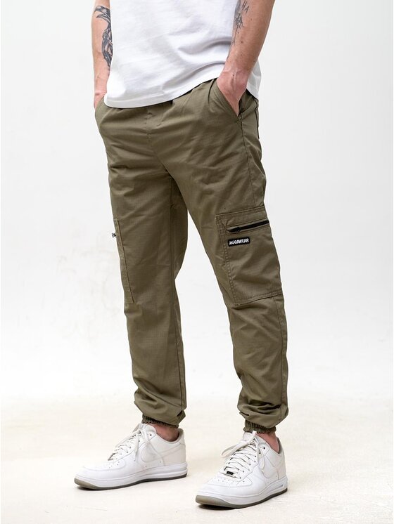 Jigga Wear Jigga Wear Spodnie materiałowe Ripstop oliwkowe 6 kieszeni 128286 Zielony Regular Fit