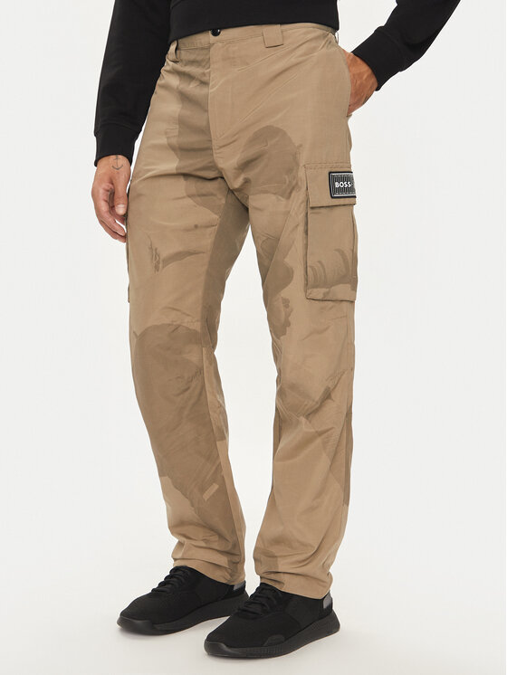 Boss Bavlnené nohavice Sapp NFL 50525922 Béžová Relaxed Fit