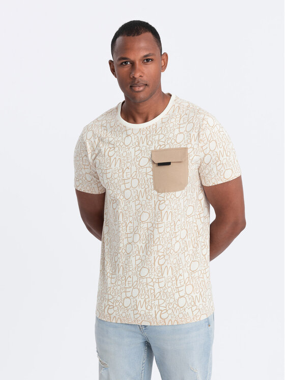 Ombre Ombre T-Shirt OM-TSFP-0188 Béžová Regular Fit
