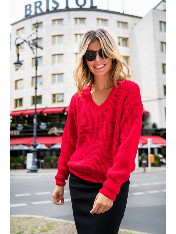 BeWear BeWear Sweter BK075 Czerwony Comfortable Fit