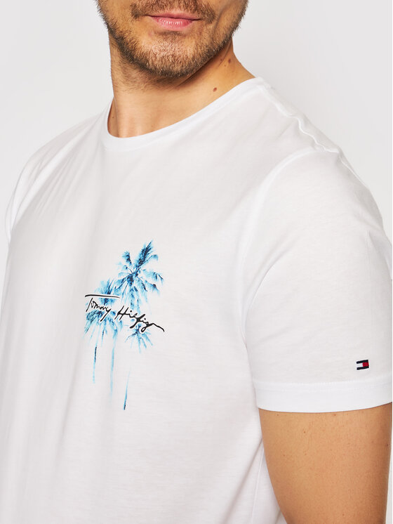 Tommy Hilfiger T Shirt Palm Box Print MW0MW18726 WeiB Regular Fit Modivo