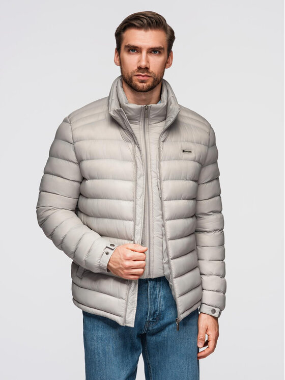 Ombre Ombre Kurtka puchowa OM-JALP-0231 Szary Regular Fit