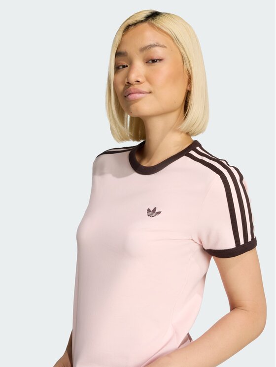 adidas adidas T-Shirt 3 STRIPES SLIM TEE Różowy Slim Fit