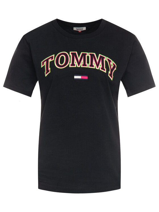 Tommy Jeans Tommy Jeans Tričko Tjw Neon Collefiate Tee DW0DW07540 Čierna Regular Fit