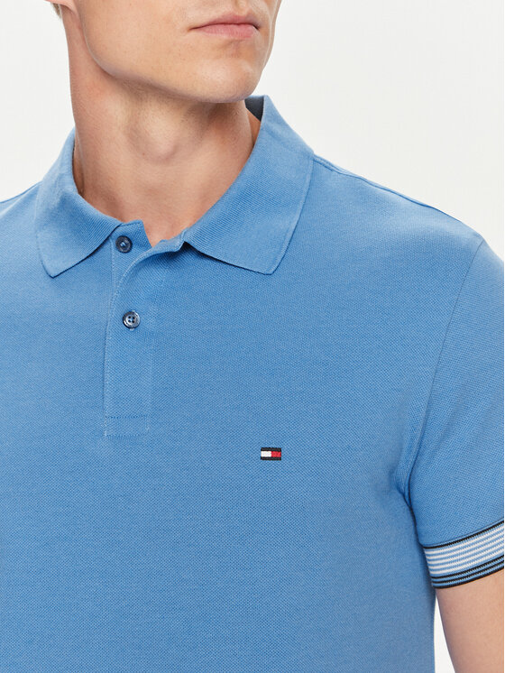 Tommy Hilfiger Tommy Hilfiger Тениска с яка и копчета Flag MW0MW34780 Син Slim Fit