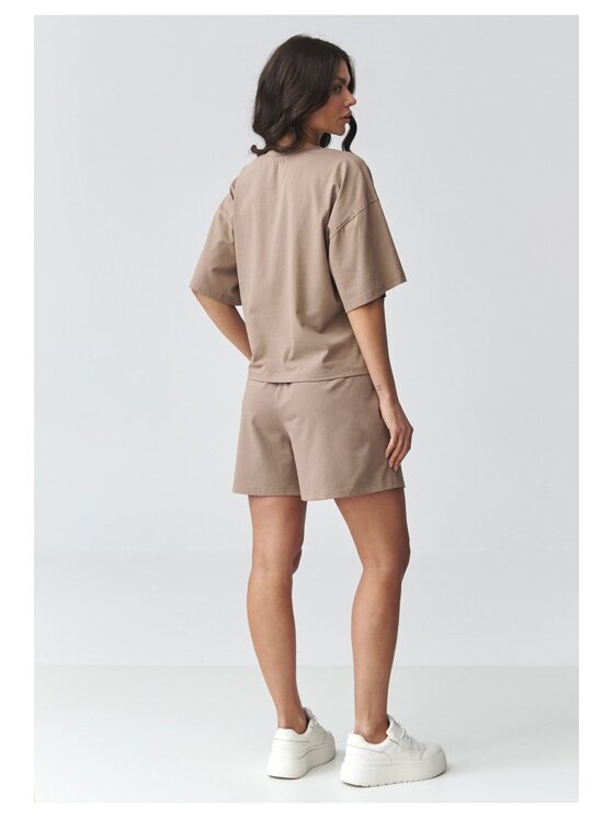 Makadamia Makadamia Komplet bluzka i szorty sportowe M935 Brązowy Loose Fit