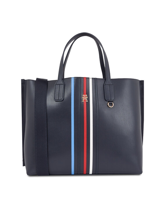 Geantă Tommy Hilfiger Iconic Tommy Satchel Corp AW0AW16409 Bleumarin