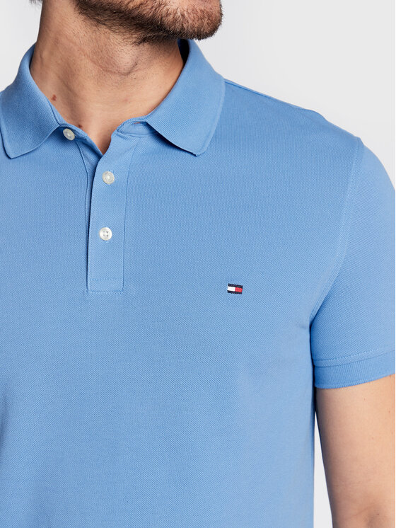 Tommy Hilfiger Tommy Hilfiger Тениска с яка и копчета 1985 MW0MW17771 Светлосиньо Slim Fit