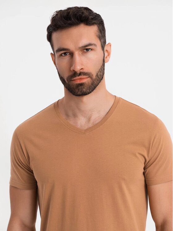 Ombre Ombre T-Shirt OM-TSBS-0237 Brązowy Regular Fit