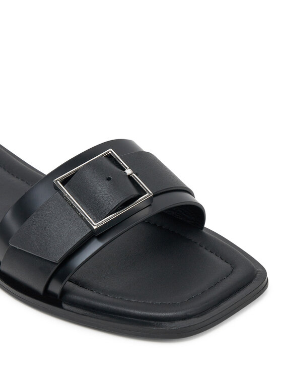Calvin Klein Calvin Klein Šľapky Flat Slide W/Buckle - Lth HW0HW02490 Čierna