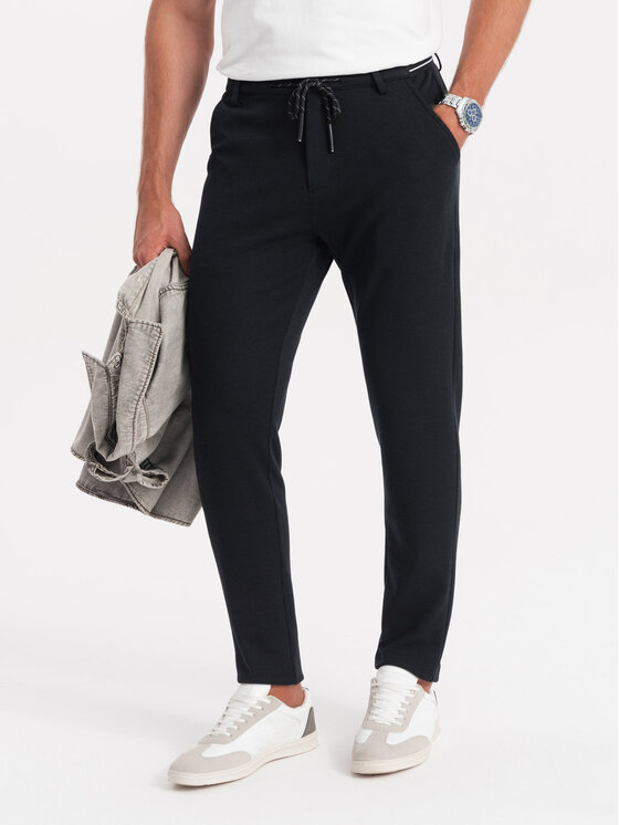 Ombre Ombre Kalhoty z materiálu OM-PACP-0116 Černá Regular Fit