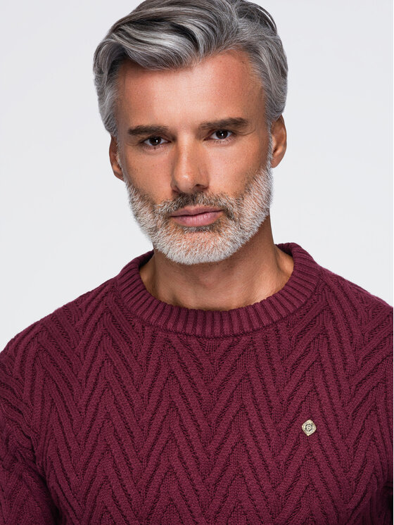 Ombre Ombre Sweter OM-SWSW-0190 Bordowy Regular Fit