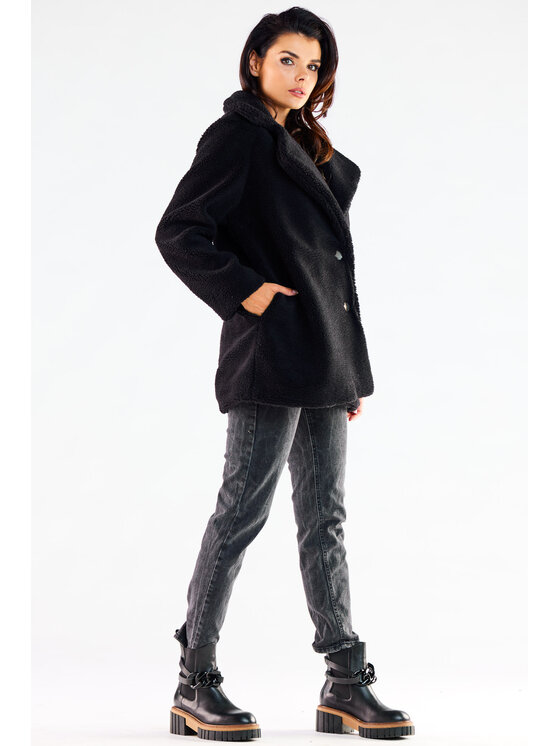 Awama Awama Płaszcz A534 Czarny Basic Fit