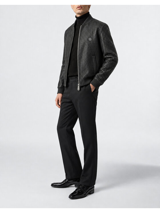 PHILIPP PLEIN PHILIPP PLEIN Kurtka skórzana 31050 Czarny Regular Fit