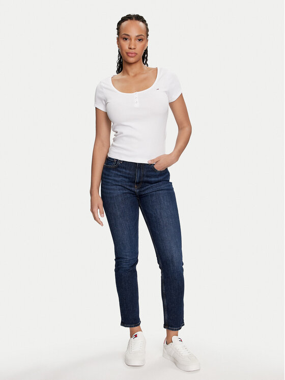 Tommy Jeans Tommy Jeans T-krekls Henley DW0DW18669 Balts Slim Fit