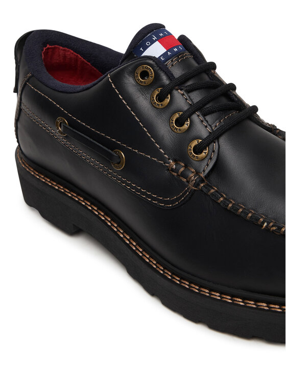 Tommy Jeans Tommy Jeans Pantofi Archive '01 Boat Shoe Leather EM0EM01651 Negru