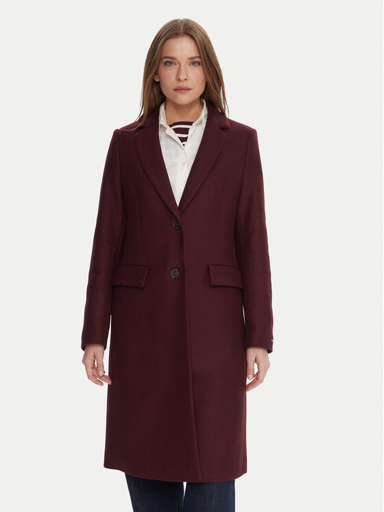 Tommy Hilfiger Tommy Hilfiger Vlněný kabát WW0WW46547 Bordó Regular Fit