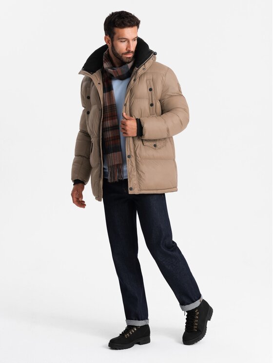 Ombre Ombre Kurtka zimowa OM-JALJ-0186 Brązowy Regular Fit