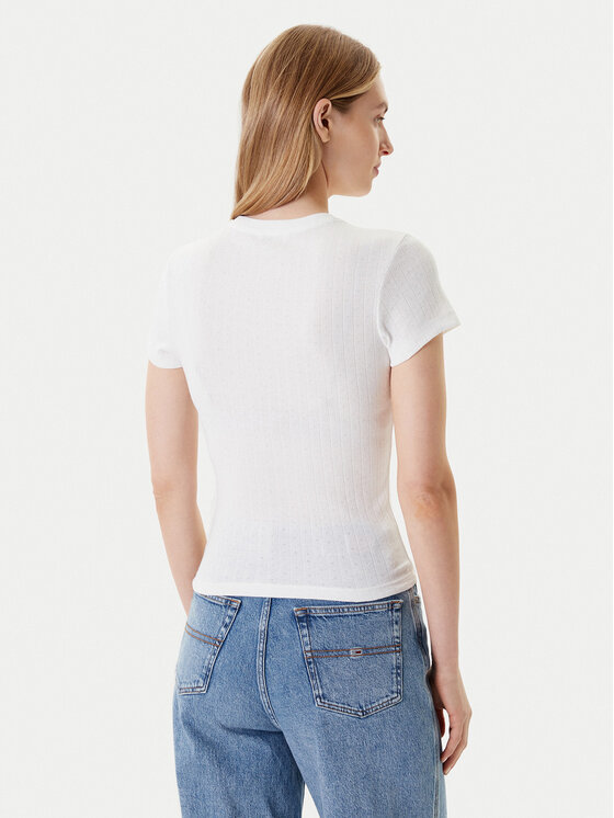 Tommy Jeans Tommy Jeans Тишърт Logo Pointelle DW0DW20899 Екрю Slim Fit