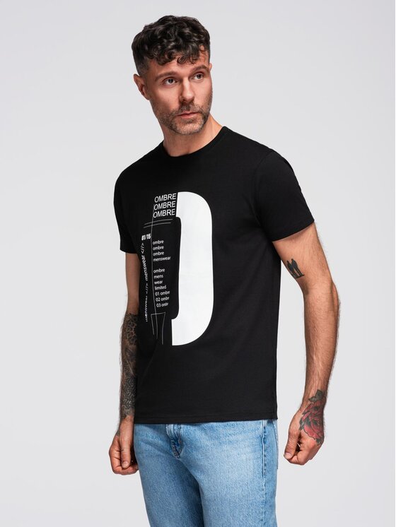 Ombre Ombre T-Shirt OM-TSPT-0166 Czarny Regular Fit