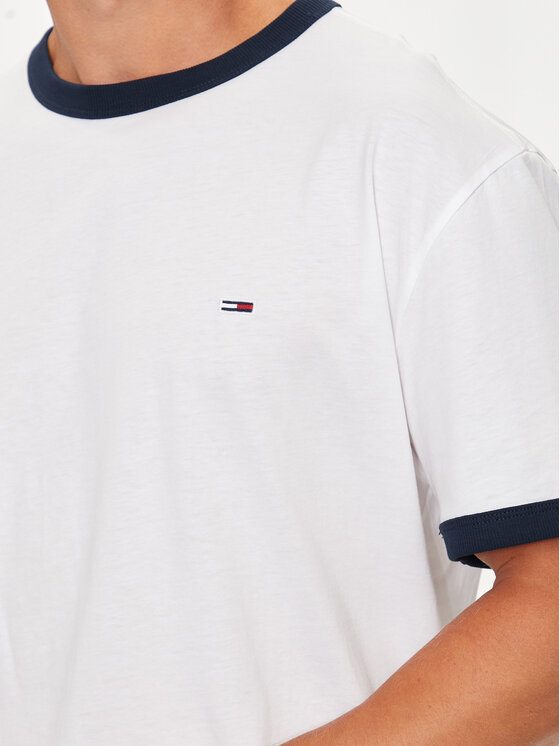 Tommy Jeans Tommy Jeans T-krekls Flag Ringer DM0DM19730 Balts Slim Fit