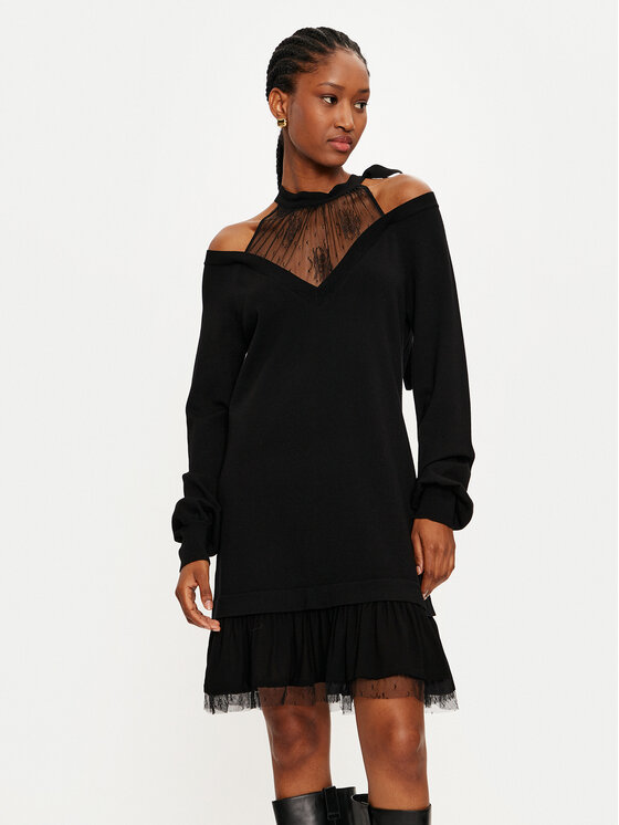 TWINSET TWINSET Úpletové šaty 242TP3020 Černá Relaxed Fit