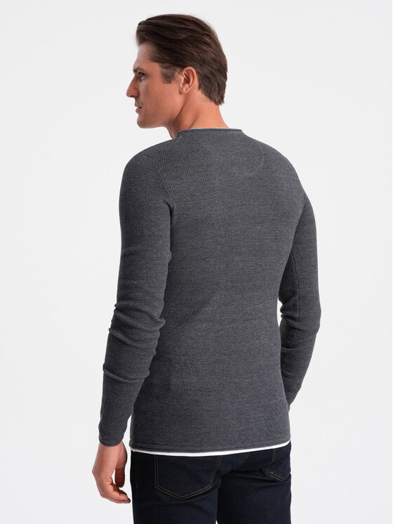 Ombre Ombre Sweter OM-SWSW-0103 Szary Classic Fit
