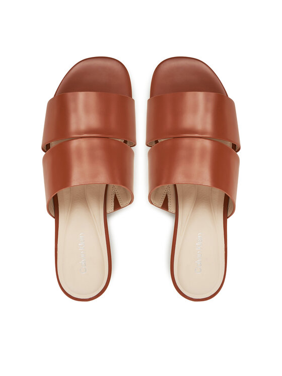 Calvin Klein Calvin Klein Natikači Flat Slide - Lth 2 Straps HW0HW02365 Rjava