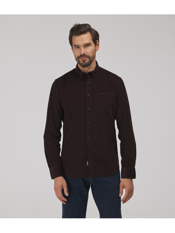 Lee Cooper Lee Cooper Koszula jeansowa RICO Brązowy ciemny Slim Fit