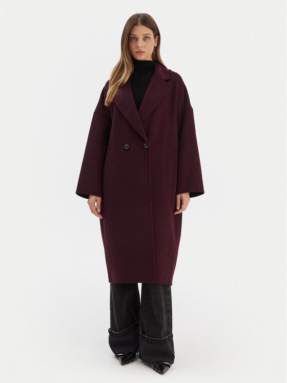 ViCOLO ViCOLO Vlněný kabát TF0003 Bordó Regular Fit