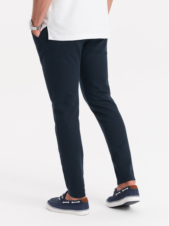 Ombre Ombre Kalhoty z materiálu OM-PACP-0116 Tmavomodrá Regular Fit